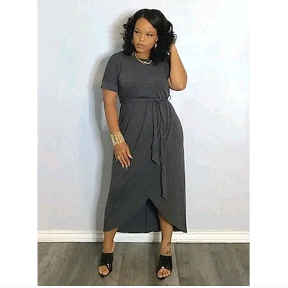 Classy cute gray wrap jersey dress